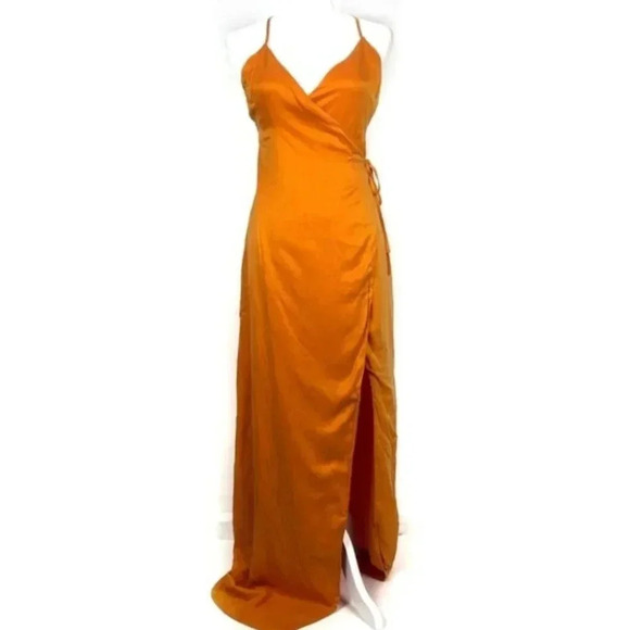 NWT NBD Esperanza Gown in Canary Orange Cupro Rayon Wrap Cross Dress Size: Small - Picture 3 of 6